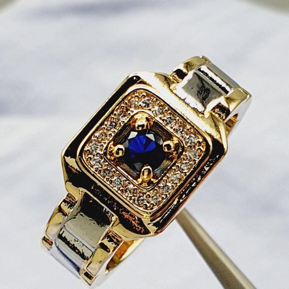 💍 Royal Blue Zircon Stone Luxury Gold Ring for Man, INDN8192 - Picture 7 of 8